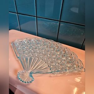 Aqua Fenton Glass Fan Dish